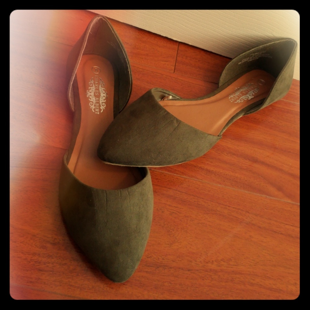 Green Suede Flats Charles Albert